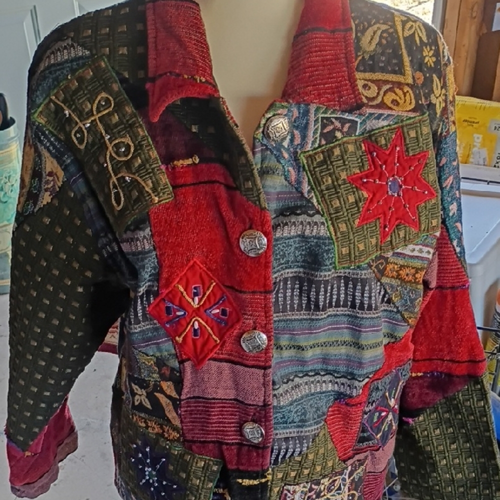 Boho Patchwork Embroidered Women's Jacket - Red M… - image 1